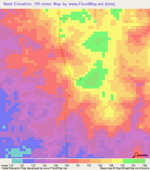 Natal,Brazil Elevation Map