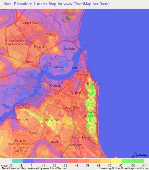 Natal,Brazil Elevation Map