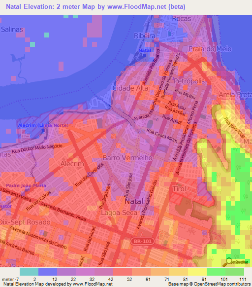 Natal,Brazil Elevation Map