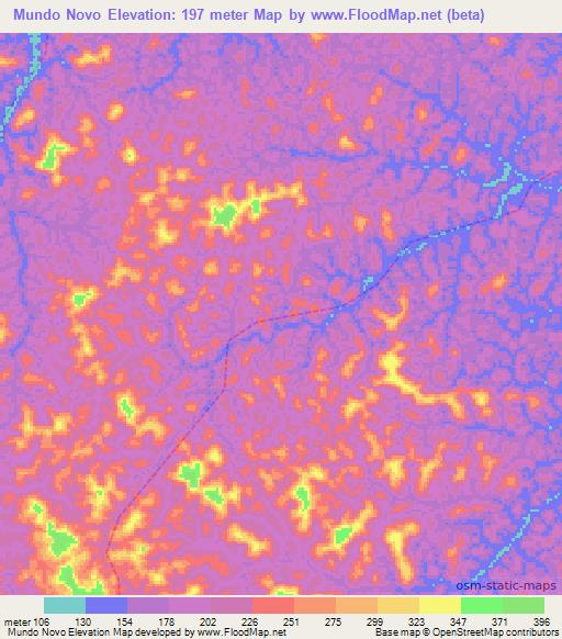 Mundo Novo,Brazil Elevation Map