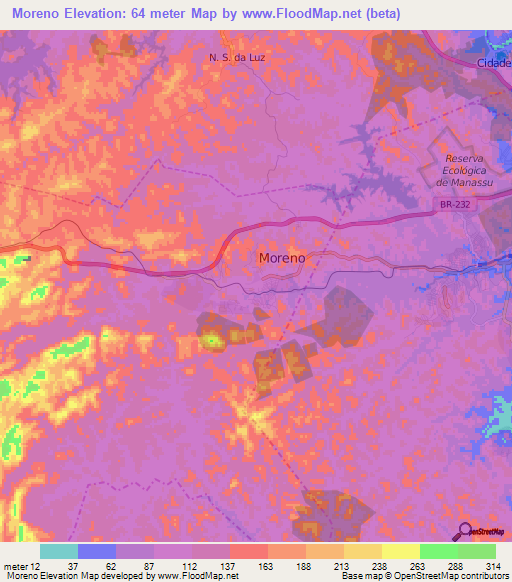 Moreno,Brazil Elevation Map