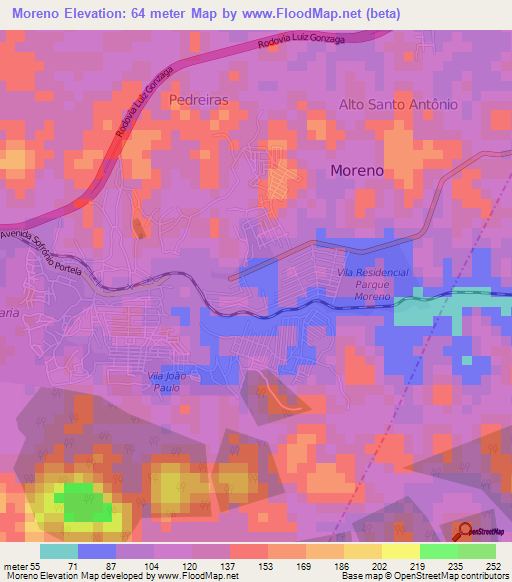 Moreno,Brazil Elevation Map