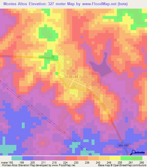 Montes Altos,Brazil Elevation Map