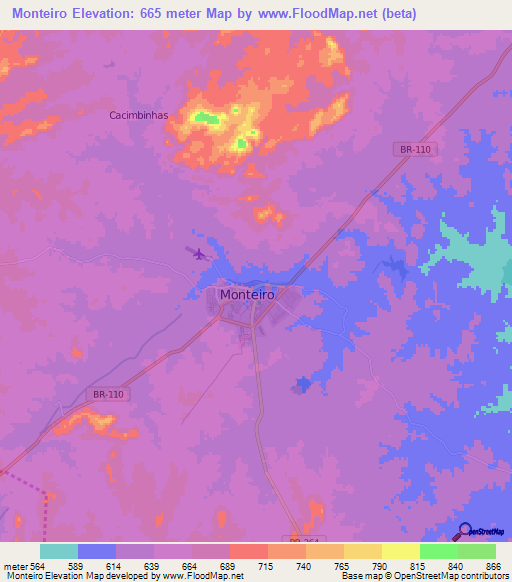 Monteiro,Brazil Elevation Map