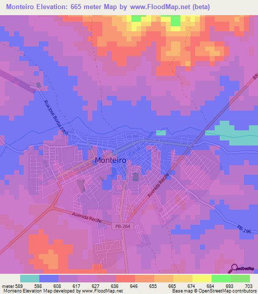 Monteiro,Brazil Elevation Map