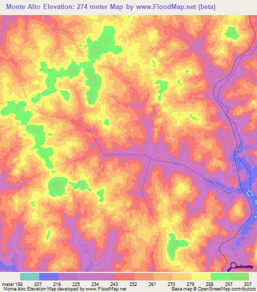 Monte Alto,Brazil Elevation Map