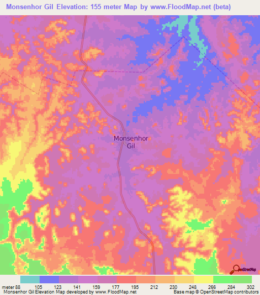 Monsenhor Gil,Brazil Elevation Map