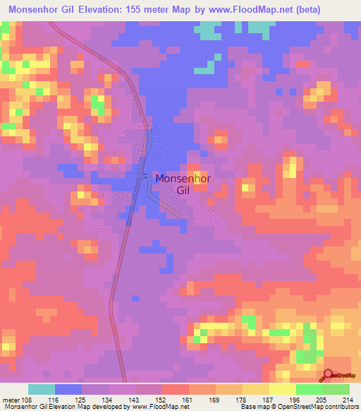 Monsenhor Gil,Brazil Elevation Map