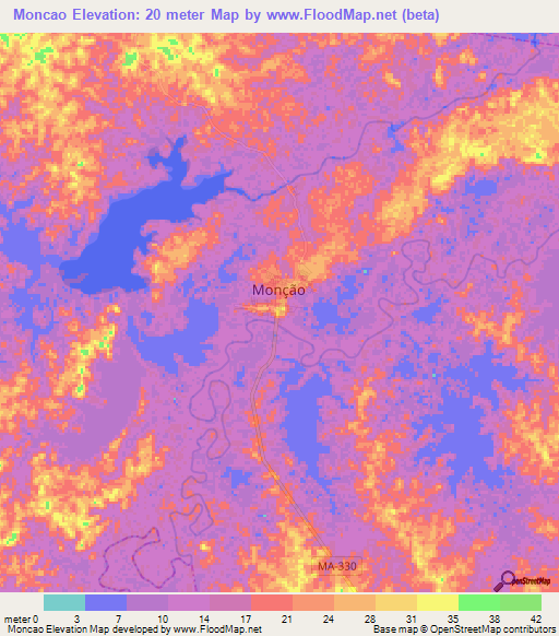 Moncao,Brazil Elevation Map