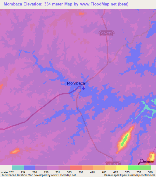 Mombaca,Brazil Elevation Map