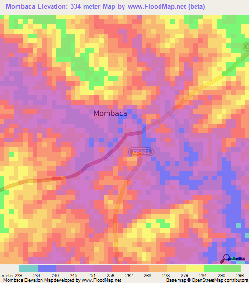 Mombaca,Brazil Elevation Map