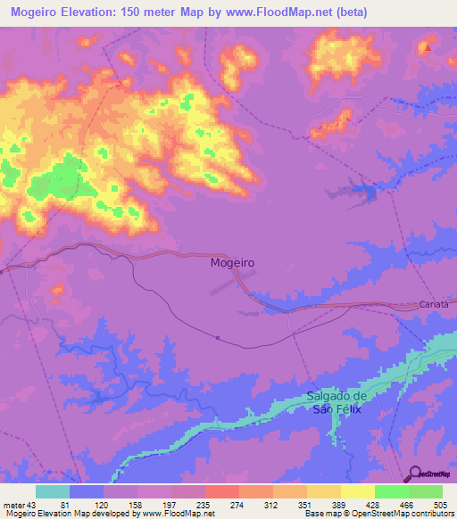 Mogeiro,Brazil Elevation Map
