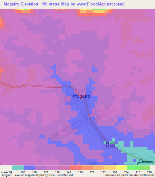 Mogeiro,Brazil Elevation Map