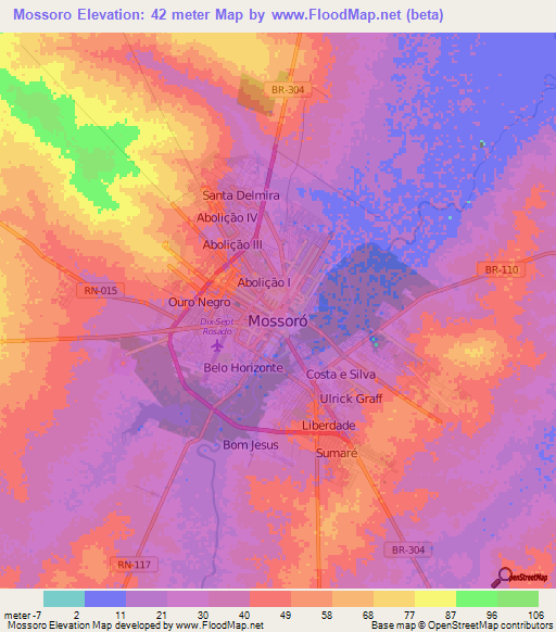 Mossoro,Brazil Elevation Map