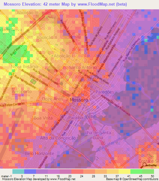 Mossoro,Brazil Elevation Map