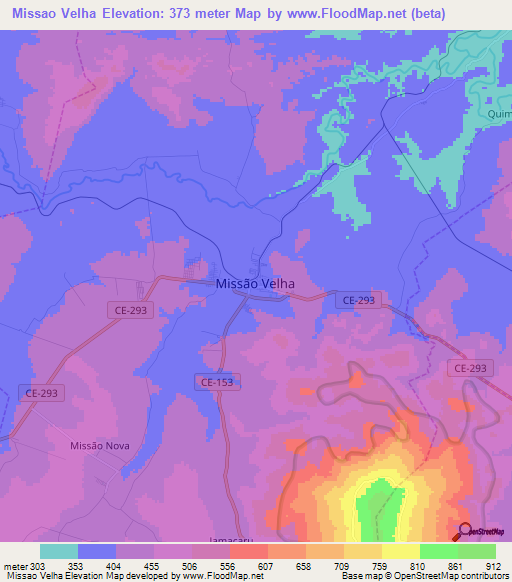 Missao Velha,Brazil Elevation Map