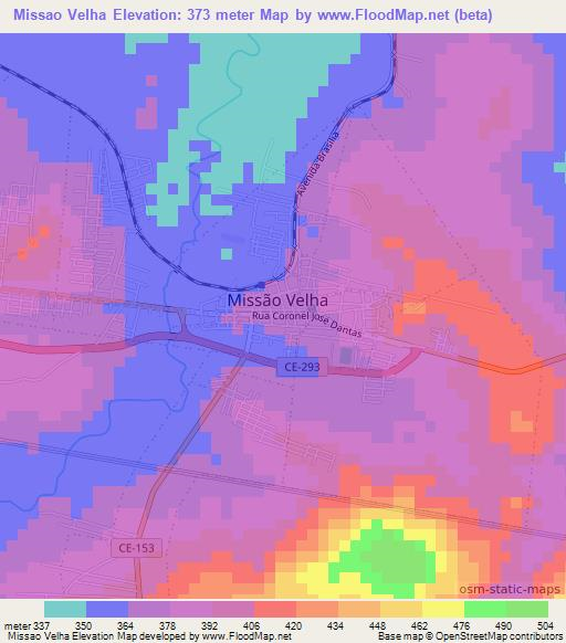 Missao Velha,Brazil Elevation Map