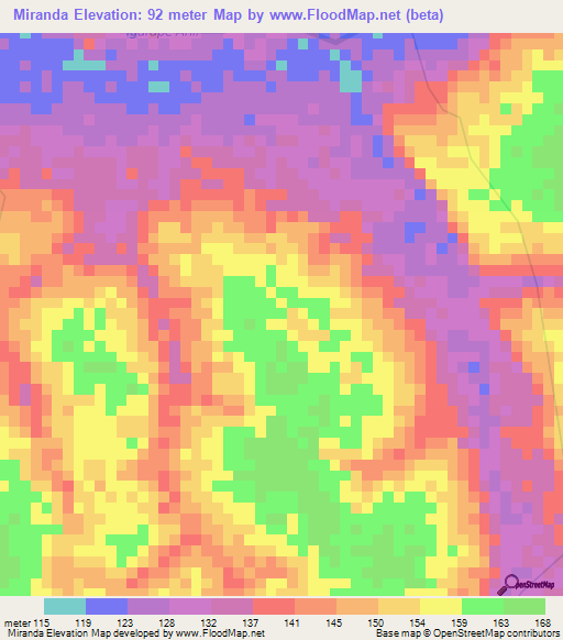 Miranda,Brazil Elevation Map