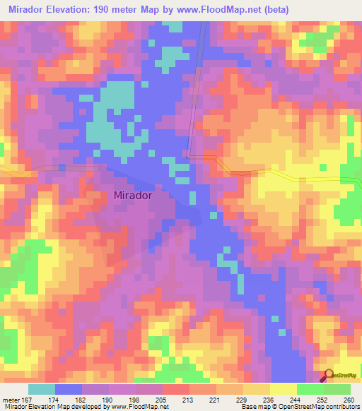 Mirador,Brazil Elevation Map