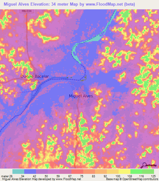 Miguel Alves,Brazil Elevation Map