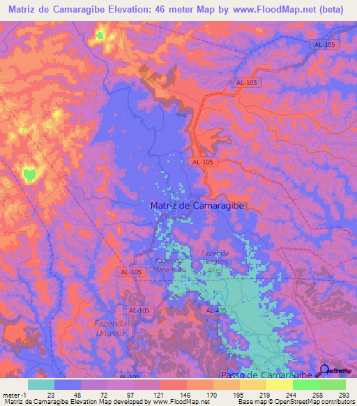 Matriz de Camaragibe,Brazil Elevation Map