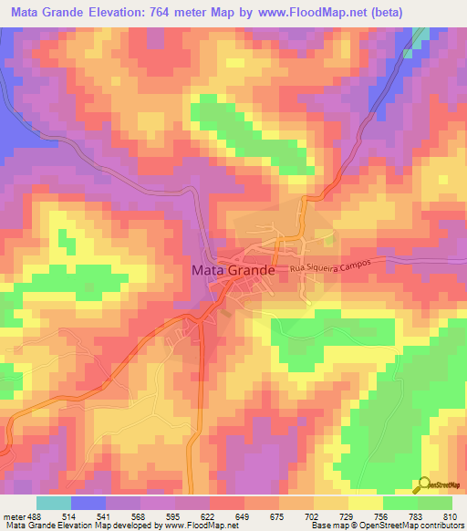 Mata Grande,Brazil Elevation Map