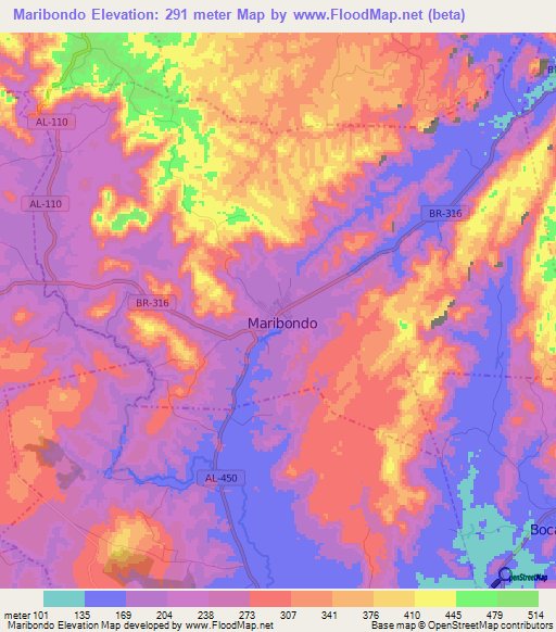 Maribondo,Brazil Elevation Map