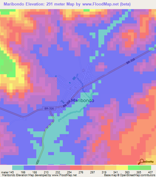 Maribondo,Brazil Elevation Map