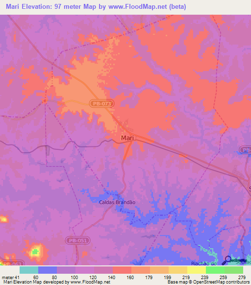 Mari,Brazil Elevation Map