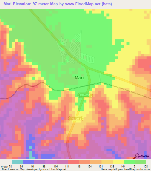 Mari,Brazil Elevation Map