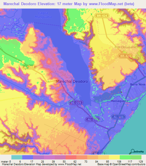 Marechal Deodoro,Brazil Elevation Map