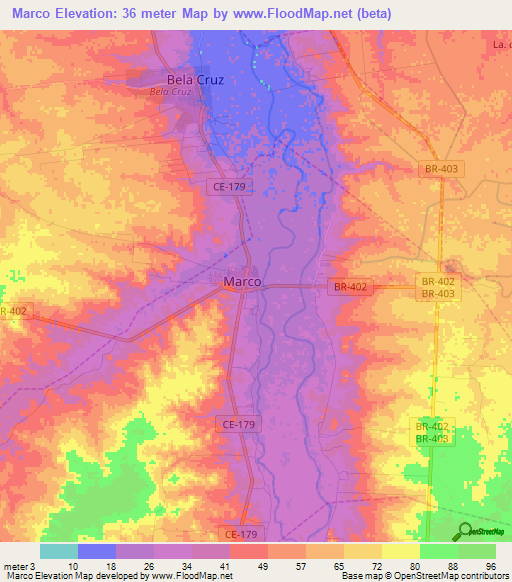 Marco,Brazil Elevation Map