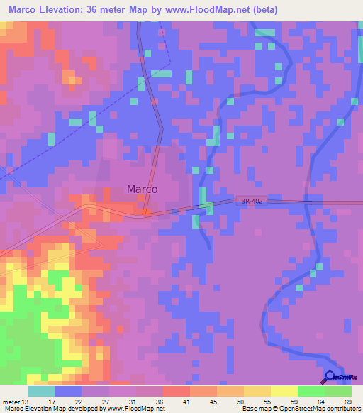 Marco,Brazil Elevation Map