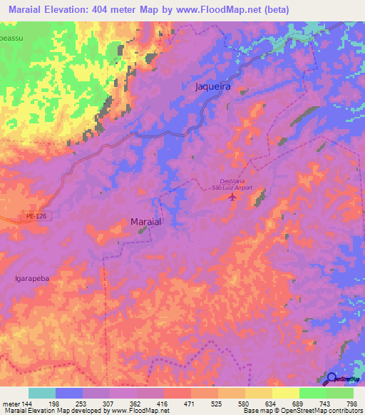 Maraial,Brazil Elevation Map