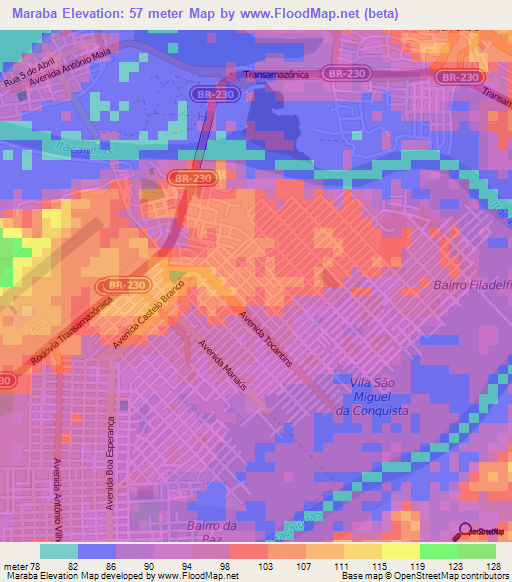 Maraba,Brazil Elevation Map