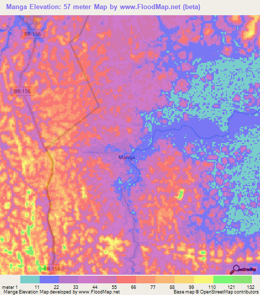 Manga,Brazil Elevation Map