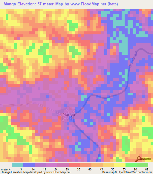 Manga,Brazil Elevation Map