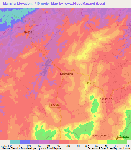 Manaira,Brazil Elevation Map