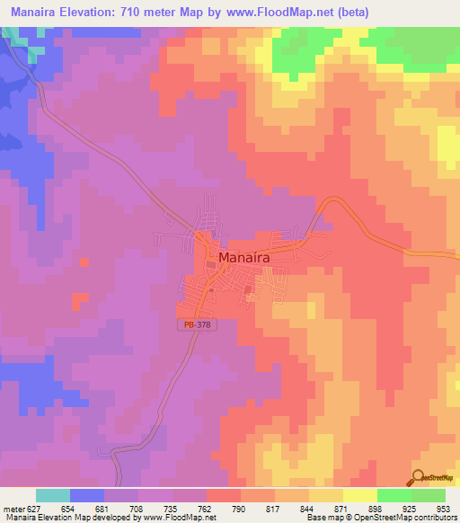 Manaira,Brazil Elevation Map