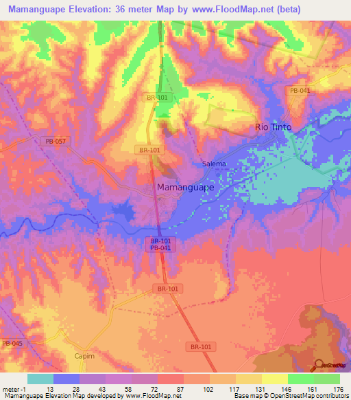 Mamanguape,Brazil Elevation Map