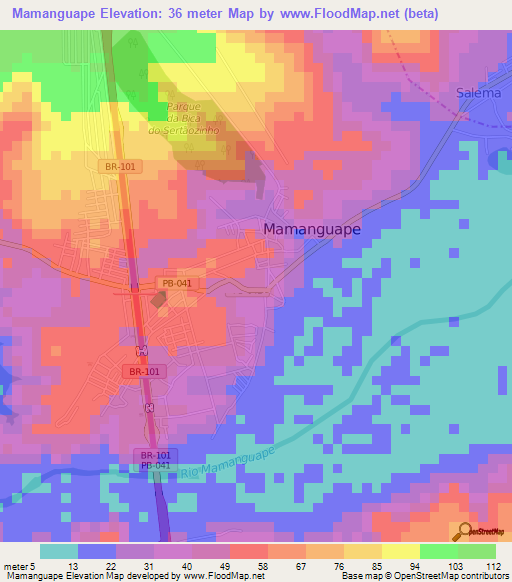 Mamanguape,Brazil Elevation Map