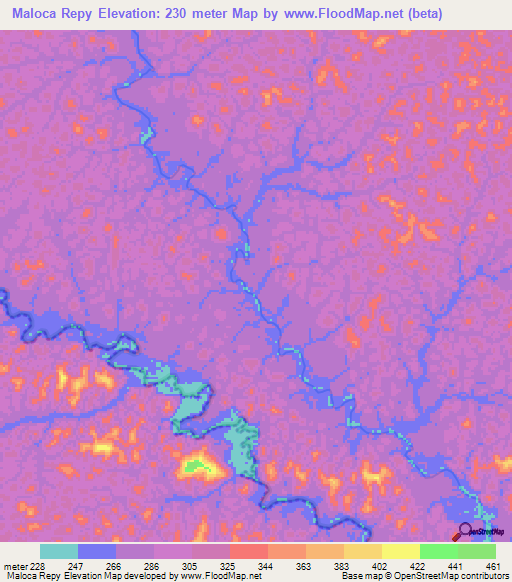 Maloca Repy,Brazil Elevation Map