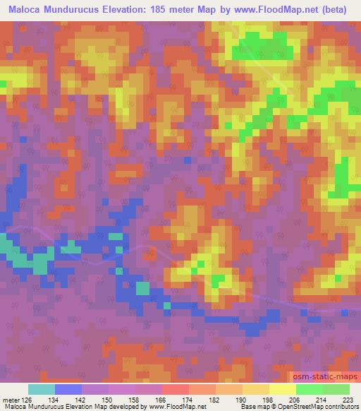 Maloca Mundurucus,Brazil Elevation Map