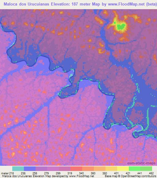 Maloca dos Urucuianas,Brazil Elevation Map