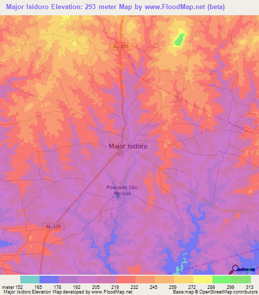 Major Isidoro,Brazil Elevation Map