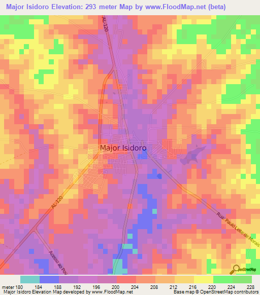 Major Isidoro,Brazil Elevation Map