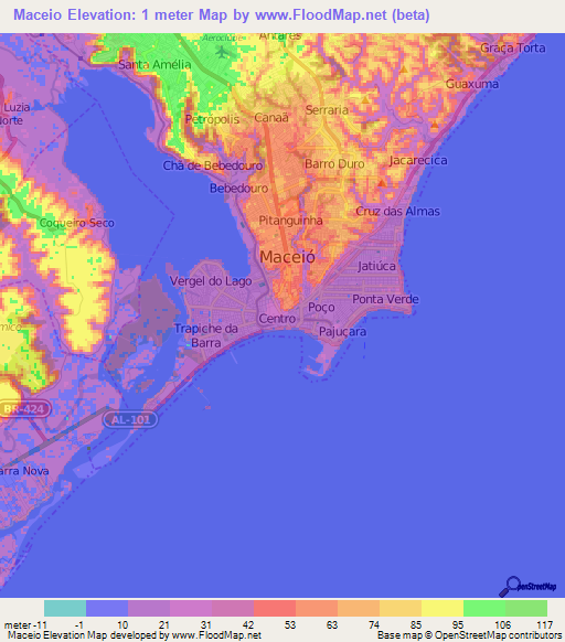 Maceio,Brazil Elevation Map
