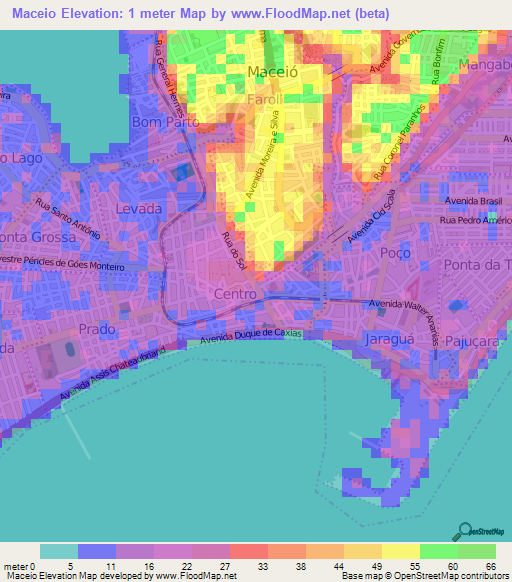 Maceio,Brazil Elevation Map