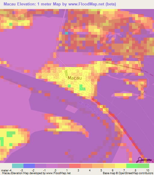 Macau,Brazil Elevation Map