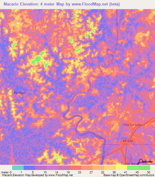 Macario,Brazil Elevation Map